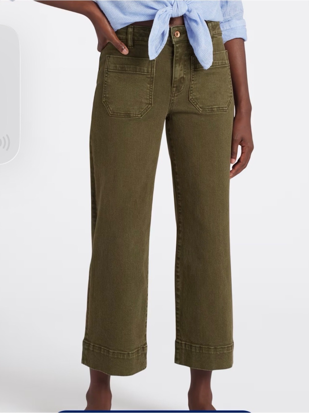 Sanctuary jeans, The Marine Crop in Olive, mid-rise, wide leg, 27